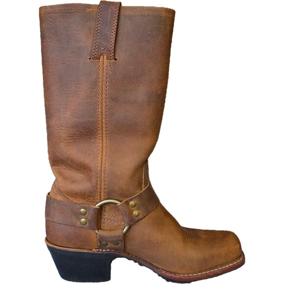 EUC Frye Tan Leather Harness 12R Mid Calf Square Toe Boots Engineer Biker 6M - Picture 9 of 16